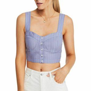 Free People Striped Smocked Button Down Crop Top Size XS NWT